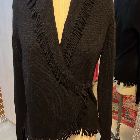 Magaschoni cashmere black fringe sweater - Picture 2 of 7